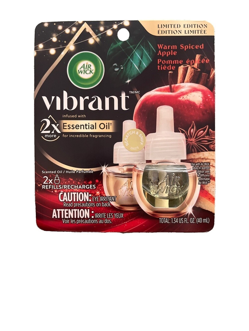 Air Wick Vibrant Warm Apple & Cinnamon Scented Oil Refills 2ct LIMITED EDITION